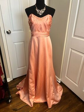 Alfred Angelo Strapless Corset Satin Gown in Coral
